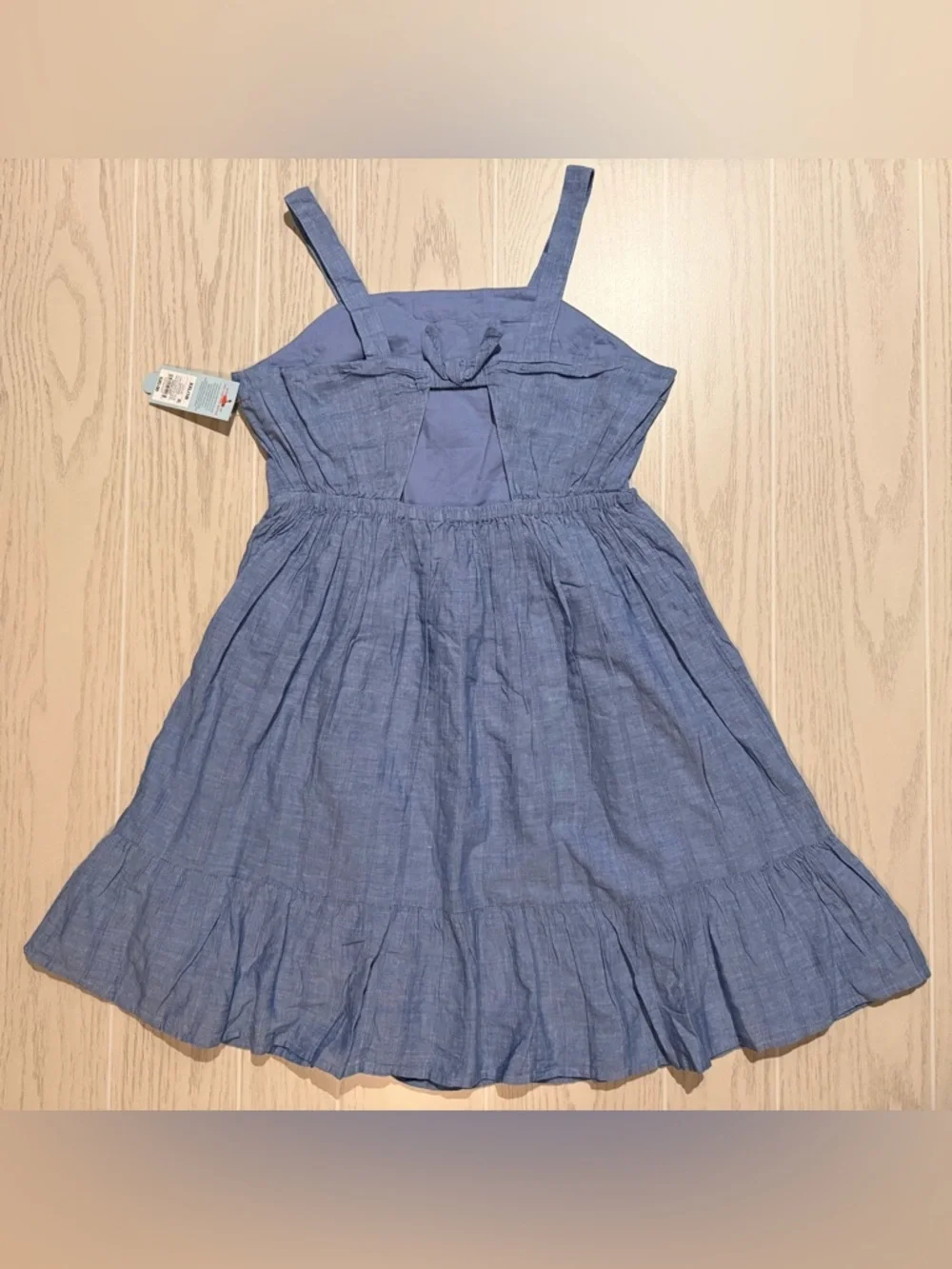 Cat‎ & Jack Blue Cotton Dress Girls XXL 18 Bow Back Ruffle Hem NWT